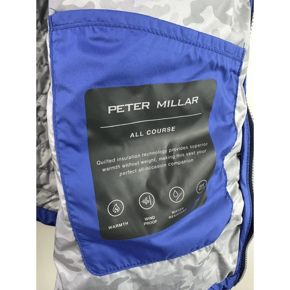 Peter Millar Hyperlight Quilted Puffer Vest Mens Large Blue Full Zip Crown Sport - Picture 11 of 13